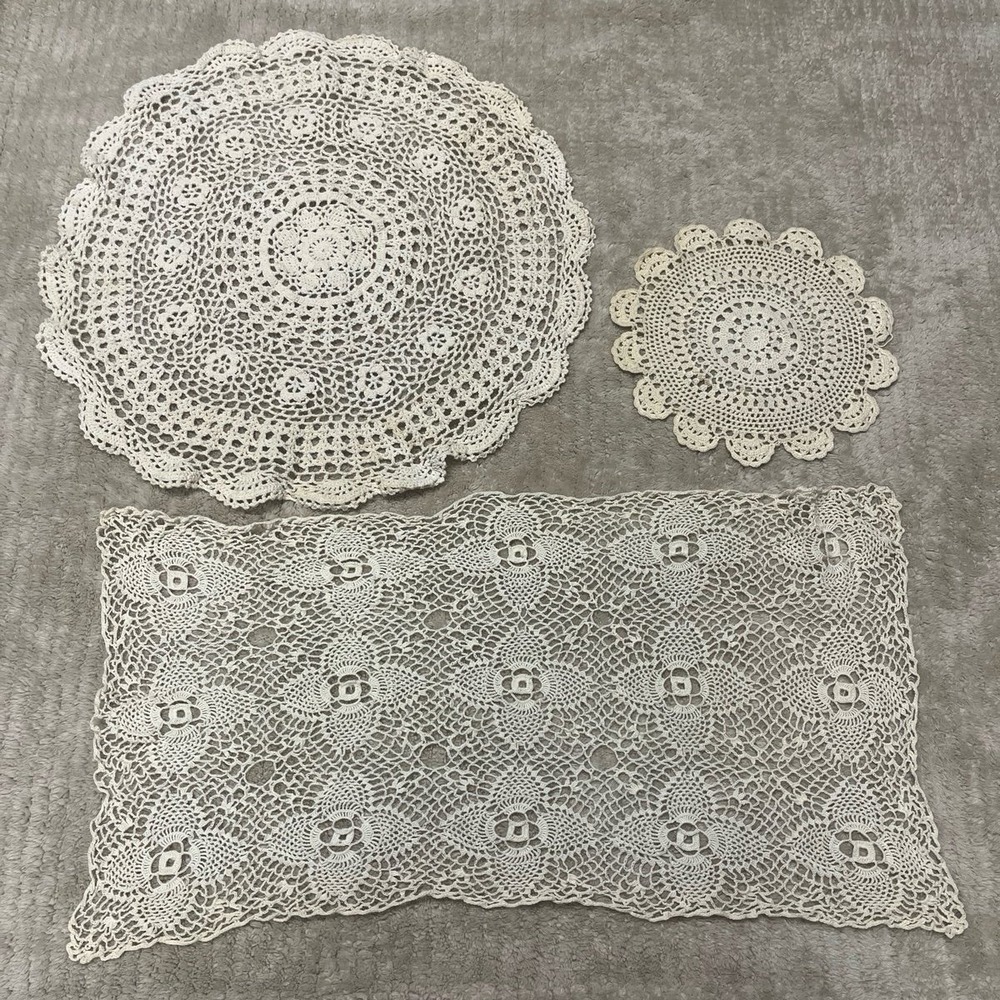 vintage handmade crocheted lace doilies set of 3 cottagecore